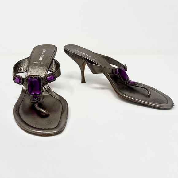 Miu Miu Metallic Leather Heel - Size 7.5/8 - Picture 1 of 9